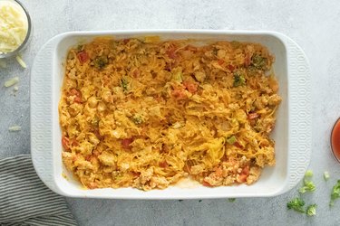 Buffalo chicken casserole in a dish