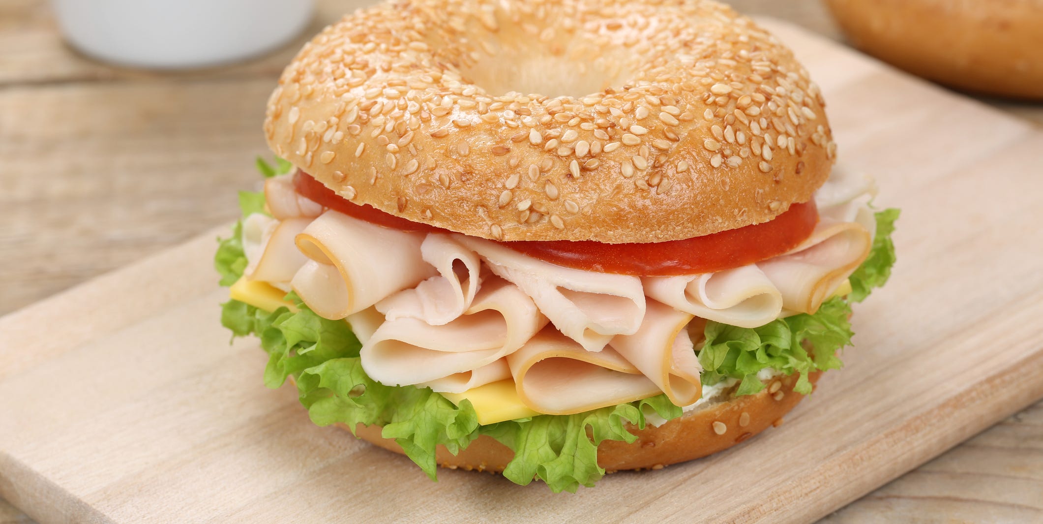 Bagel sandwich for breakfast with ham
