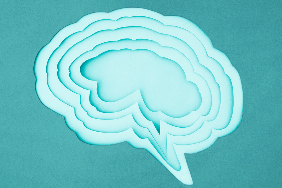 blue brain with layers on blue background
