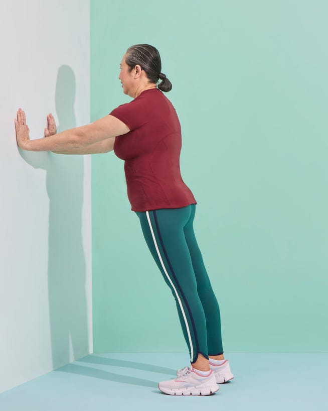 wall push ups. functional fitness moves. strength building exercise, workout for pain relief and aging.