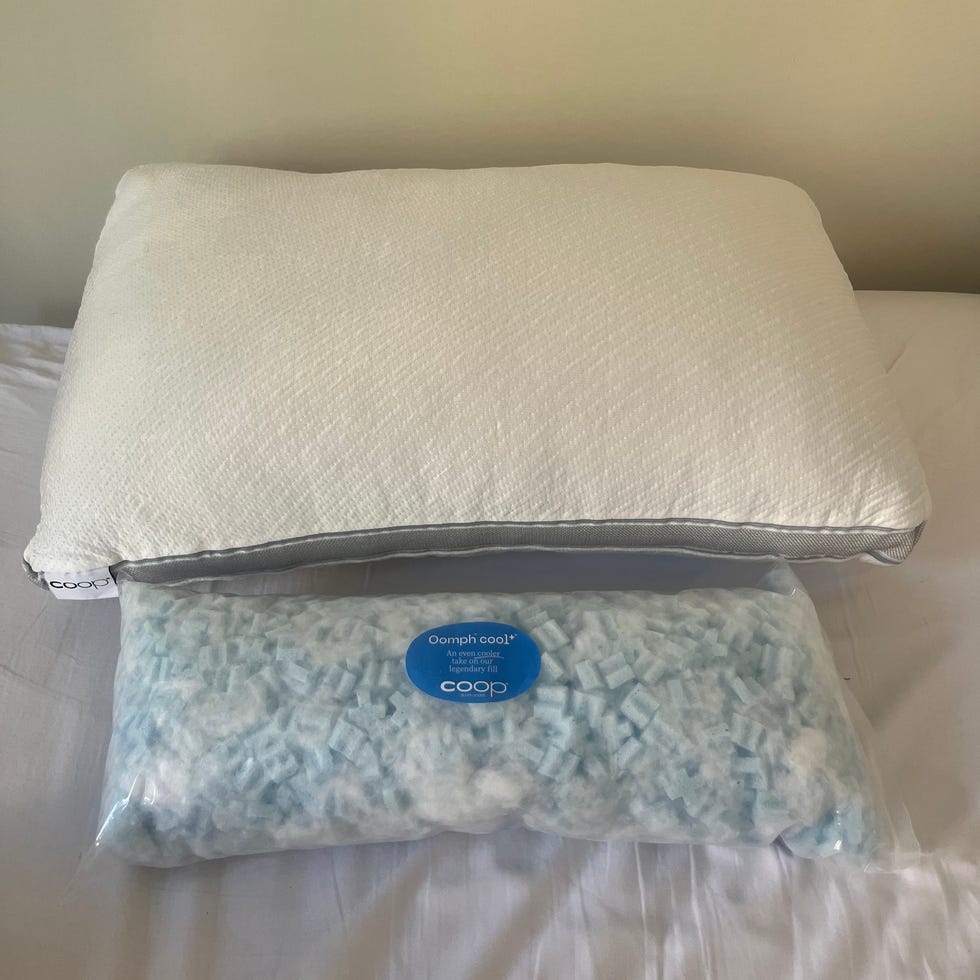 Coop pillow and filling pack, designed for comfort and cooling sleep support.
