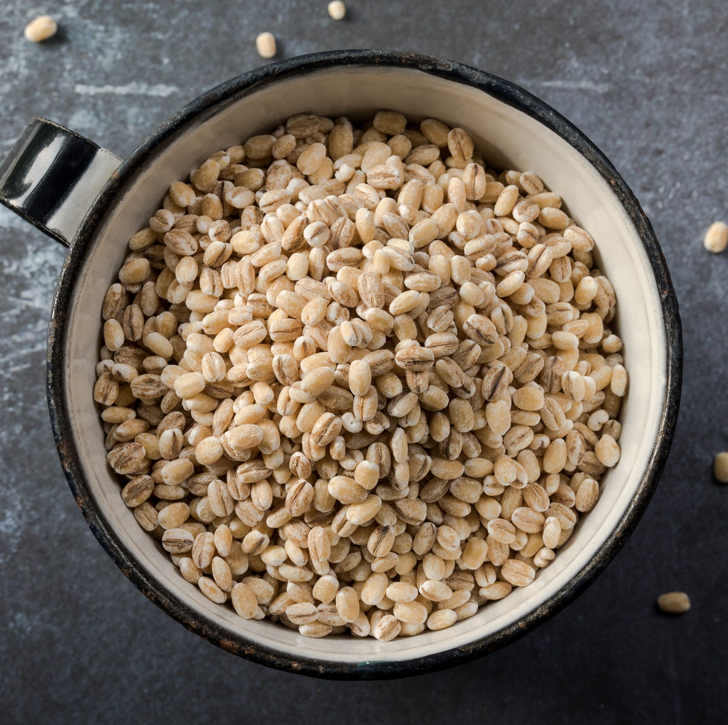Directly Above Shot Of Barley In Bowl On Table Directly Above Shot Of Barley In Bowl On Table