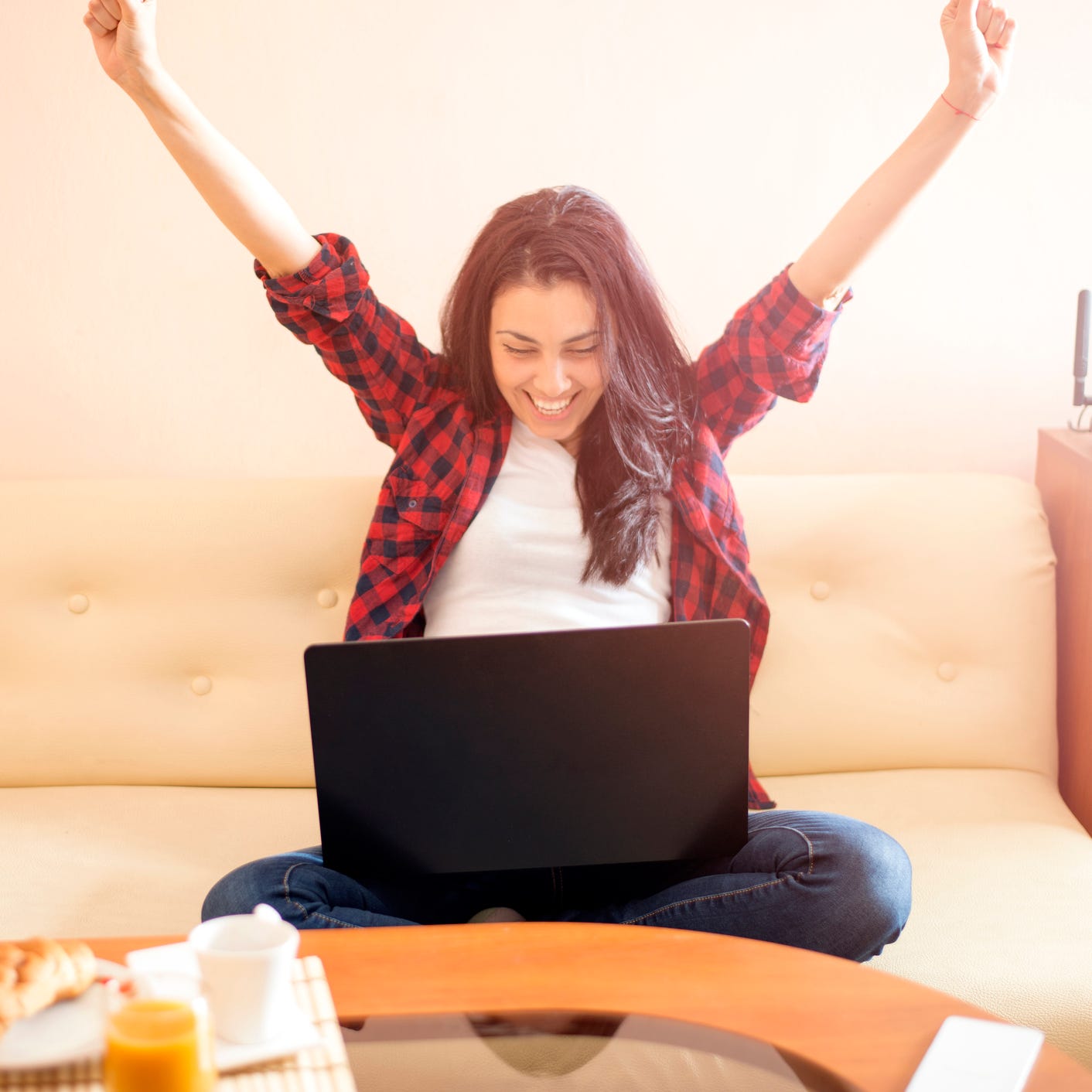 Happy woman with laptop